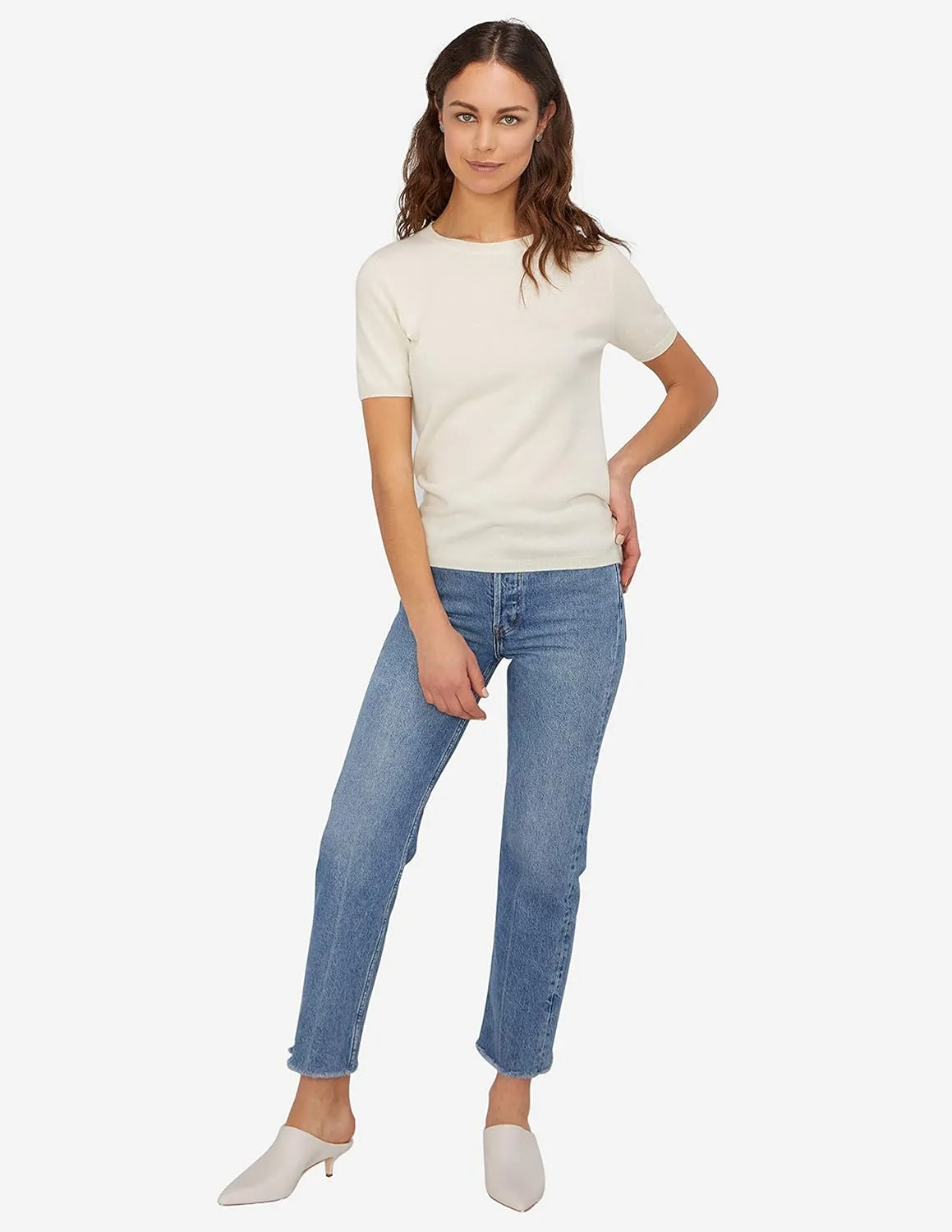 State Cashmere Women’s Essential Short Sleeve Crewneck Sweater 100% Pure Cashmere Classic Tee Pullover