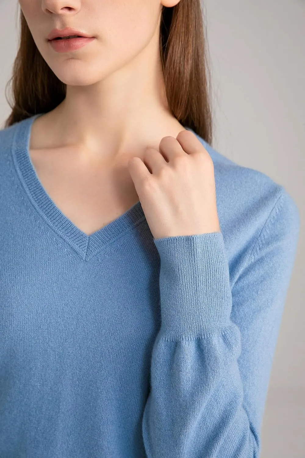 State Cashmere Women’s Essential V-Neck Sweater 100% Pure Cashmere Classic Long Sleeve Pullover