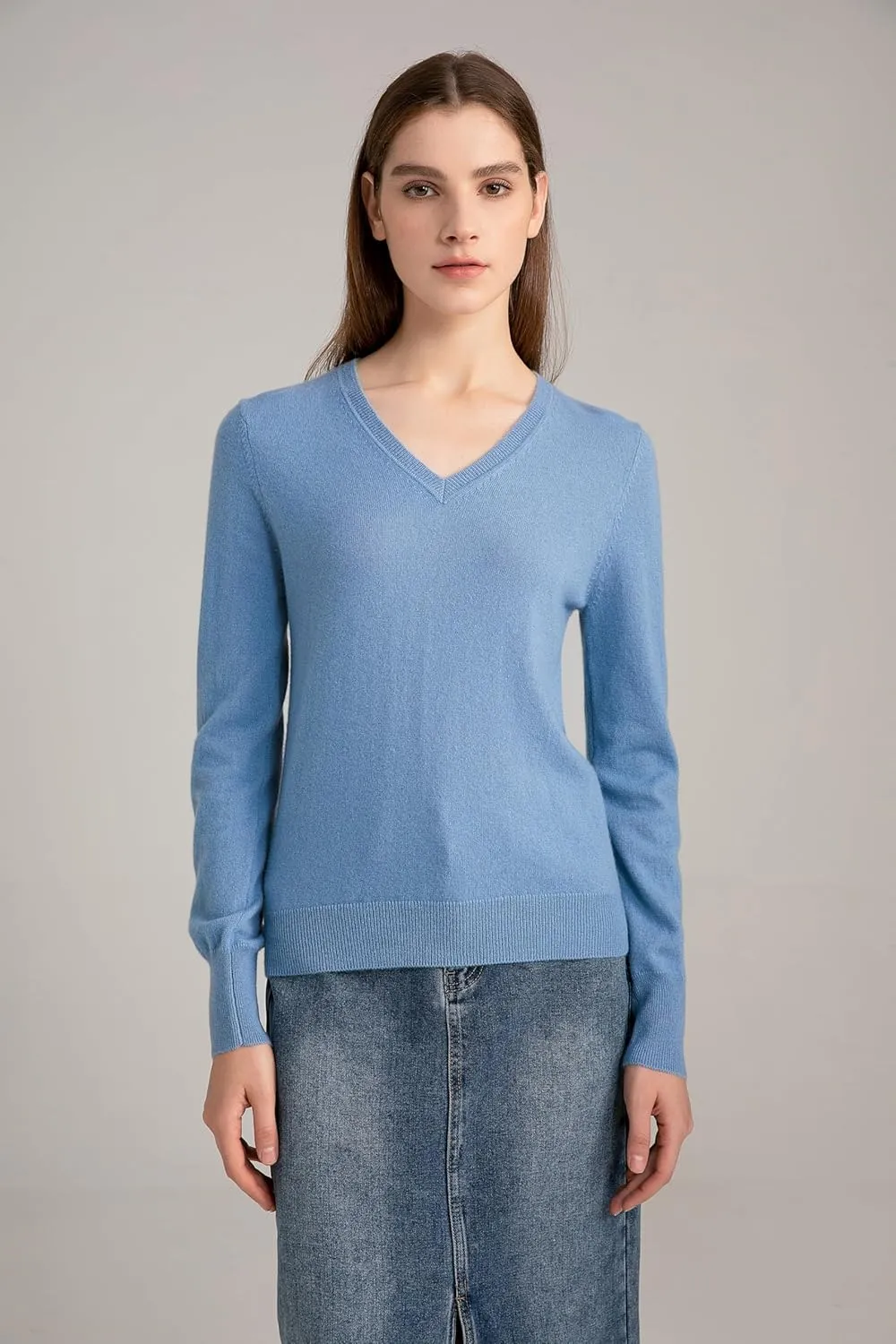 State Cashmere Women’s Essential V-Neck Sweater 100% Pure Cashmere Classic Long Sleeve Pullover