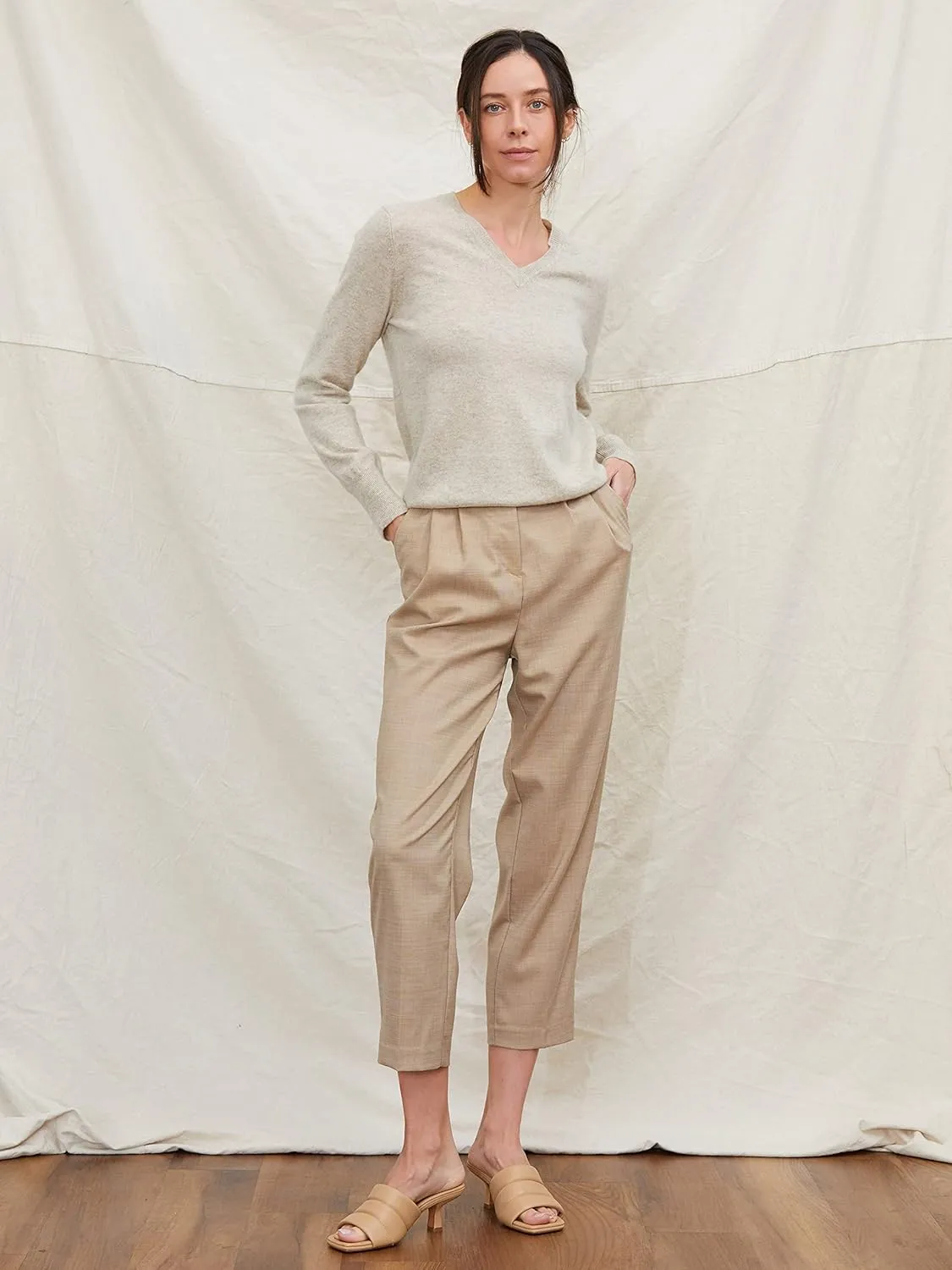 State Cashmere Women’s Essential V-Neck Sweater 100% Pure Cashmere Classic Long Sleeve Pullover