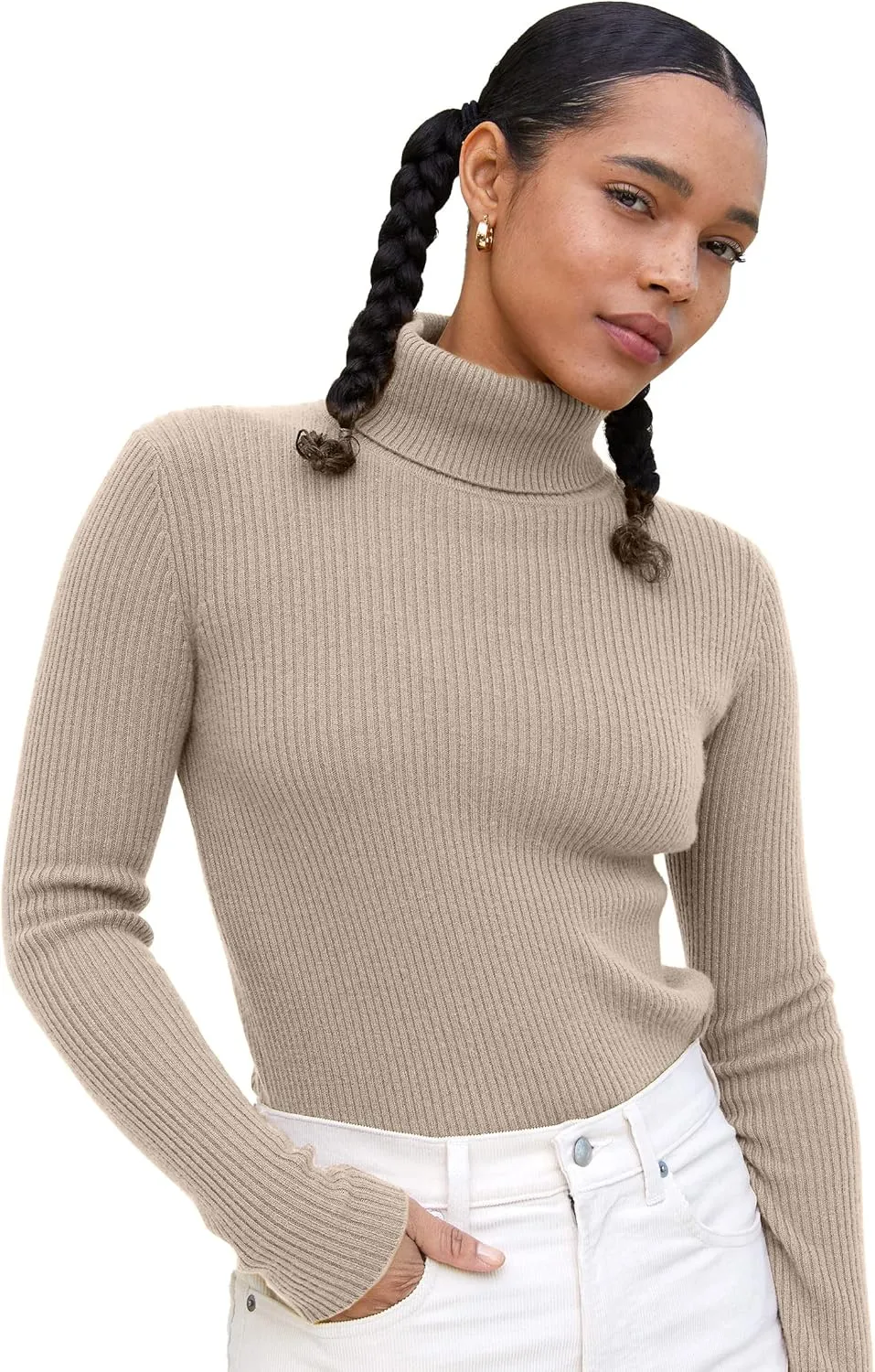 State Cashmere Women’s Ribbed Turtleneck Sweater 100% Pure Cashmere Classic Long Sleeve Pullover
