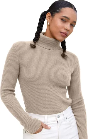 State Cashmere Women’s Ribbed Turtleneck Sweater 100% Pure Cashmere Classic Long Sleeve Pullover