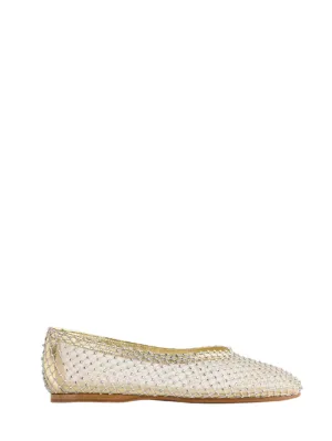 Strass mesh ballerina shoes, gold-stone