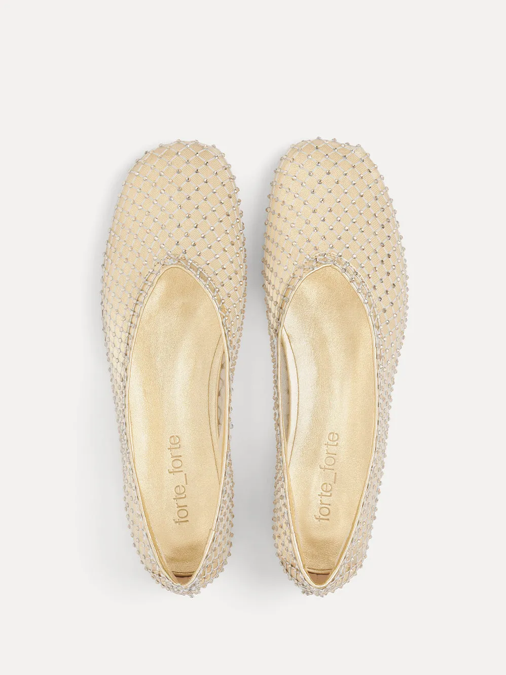 Strass mesh ballerina shoes, gold-stone