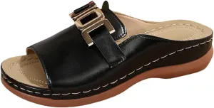 Summer Sandals for Women Open Toe Orthopedic Wedge Sandal with Arch Support Adjustable Buckle Slip On Beach Slides