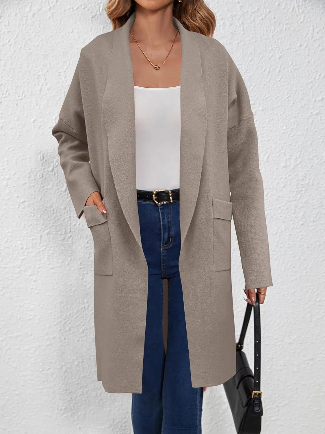 SuperPrity Womens Cardigan Sweater Fall Fashion 2024 Casual Oversized Knit Open Front Long Coatigan Jacket Coat Trendy Outfit