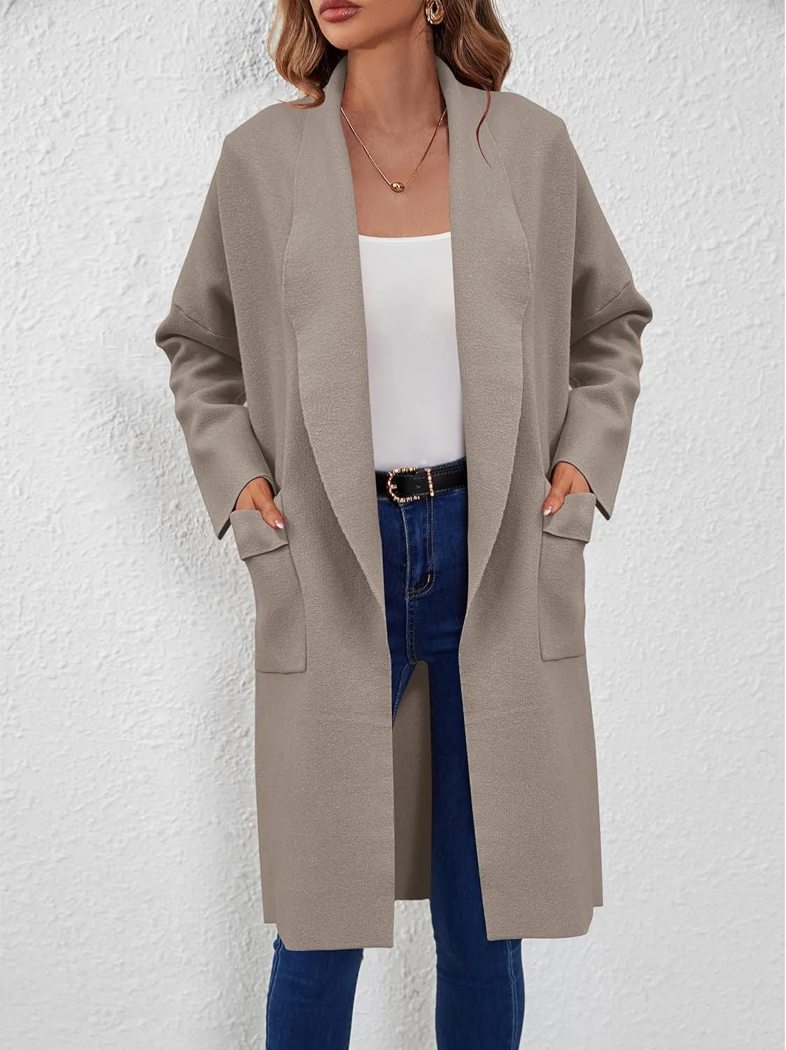 SuperPrity Womens Cardigan Sweater Fall Fashion 2024 Casual Oversized Knit Open Front Long Coatigan Jacket Coat Trendy Outfit