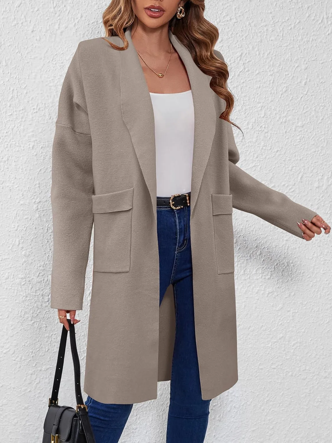SuperPrity Womens Cardigan Sweater Fall Fashion 2024 Casual Oversized Knit Open Front Long Coatigan Jacket Coat Trendy Outfit