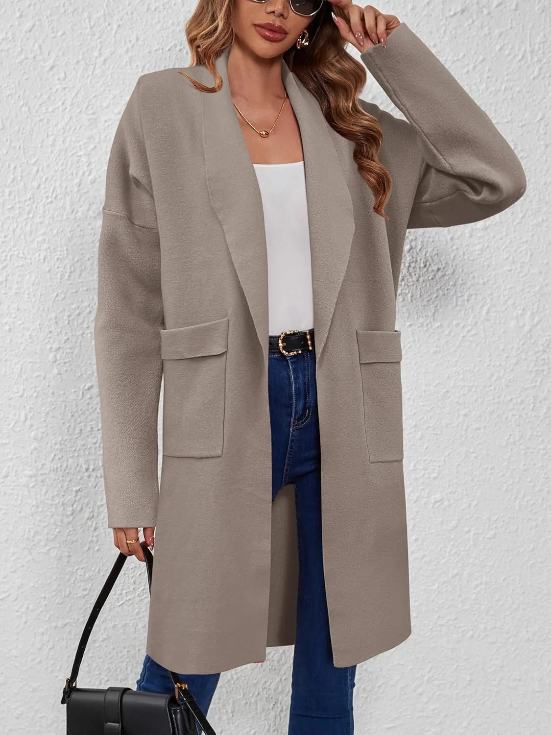 SuperPrity Womens Cardigan Sweater Fall Fashion 2024 Casual Oversized Knit Open Front Long Coatigan Jacket Coat Trendy Outfit