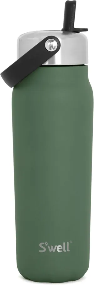 S'well Recycled Stainless Steel Explorer with Flip Straw Lid, 24oz, Green Jasper, Triple Layered Vacuum Insulated Containers Keeps Drinks Cold for 36 Hours and Hot for 8