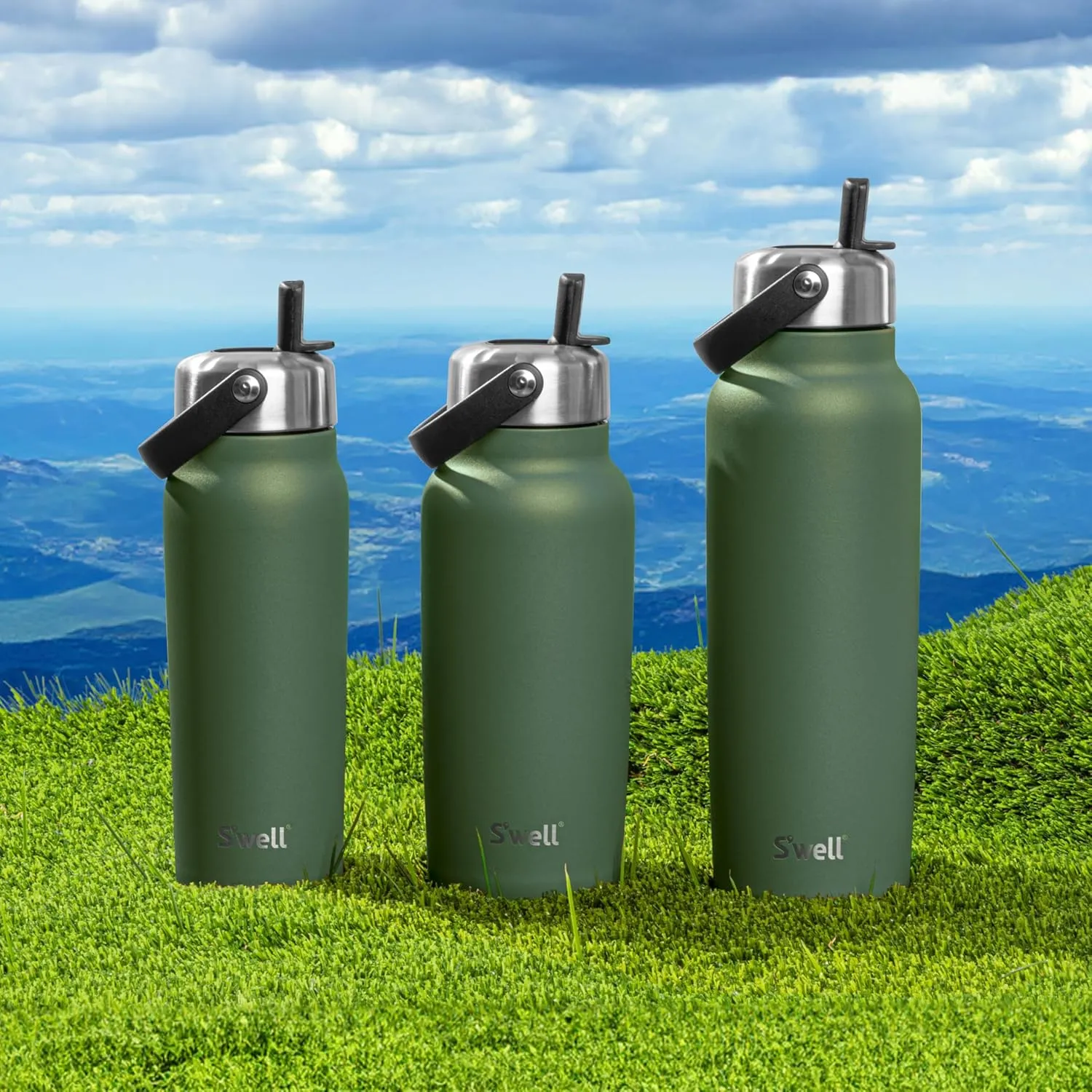 S'well Recycled Stainless Steel Explorer with Flip Straw Lid, 24oz, Green Jasper, Triple Layered Vacuum Insulated Containers Keeps Drinks Cold for 36 Hours and Hot for 8