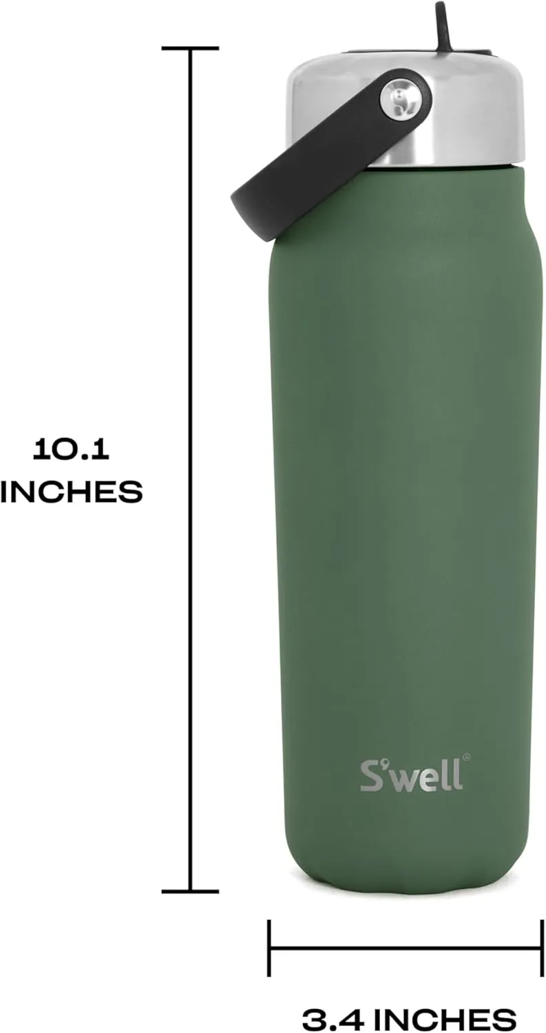 S'well Recycled Stainless Steel Explorer with Flip Straw Lid, 24oz, Green Jasper, Triple Layered Vacuum Insulated Containers Keeps Drinks Cold for 36 Hours and Hot for 8