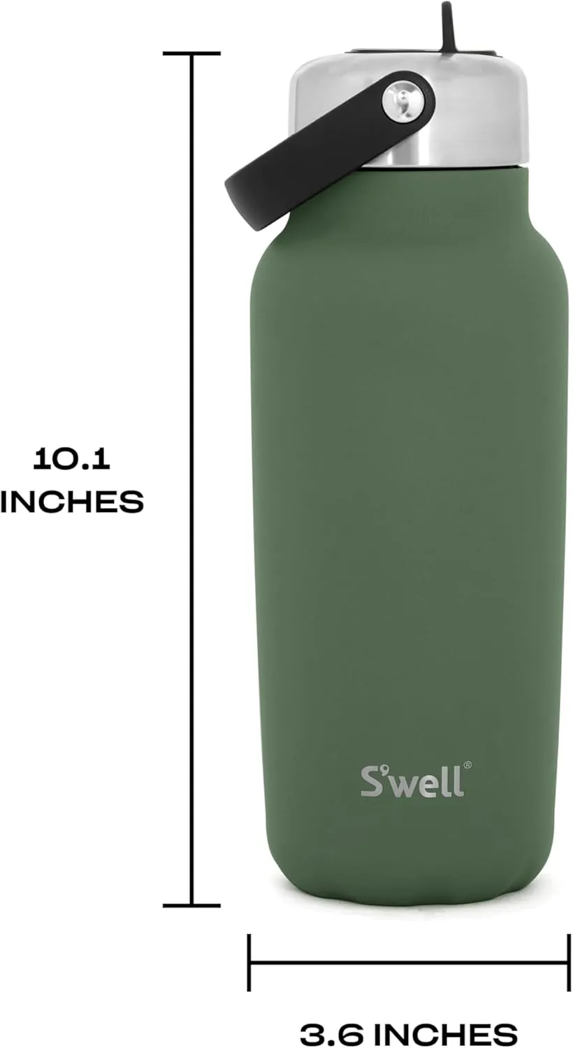 S'well Recycled Stainless Steel Explorer with Flip Straw Lid, 32oz, Green Jasper, Triple Layered Vacuum Insulated Containers Keeps Drinks Cold for 42 Hours and Hot for 10