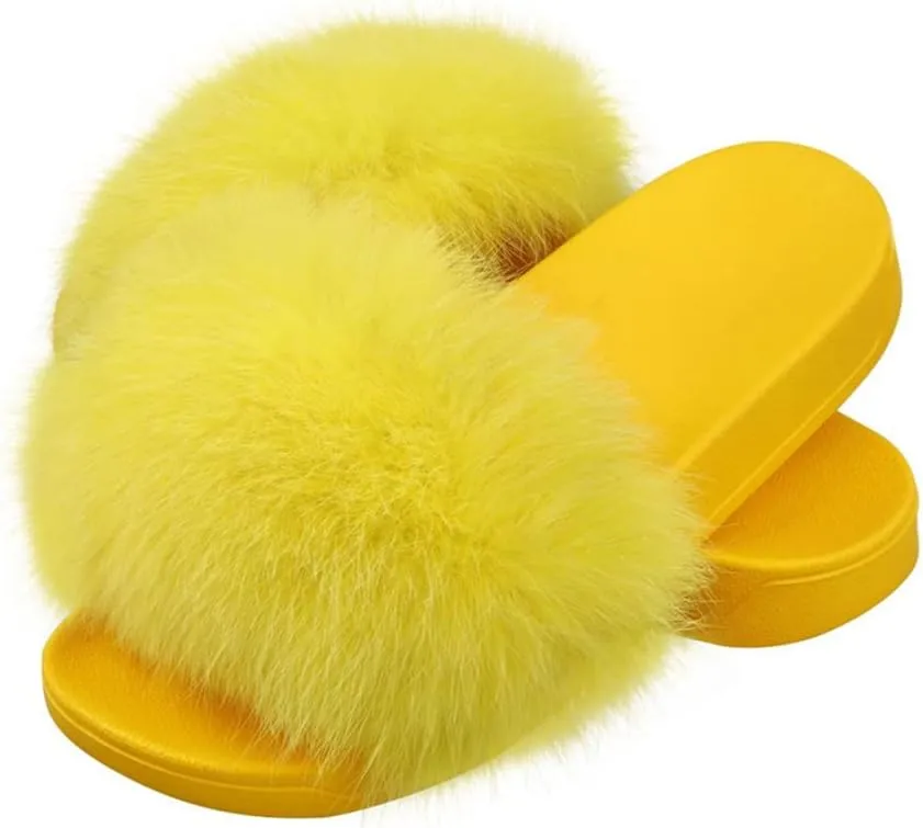 TangDao Fur Slippers Slides for Women Women's Open Toe Furry Slides Faux Fur Slides Fuzzy Slippers Girls Fluffy Single Strap Slip On Sandals Outdoor Indoor Summer Shoes