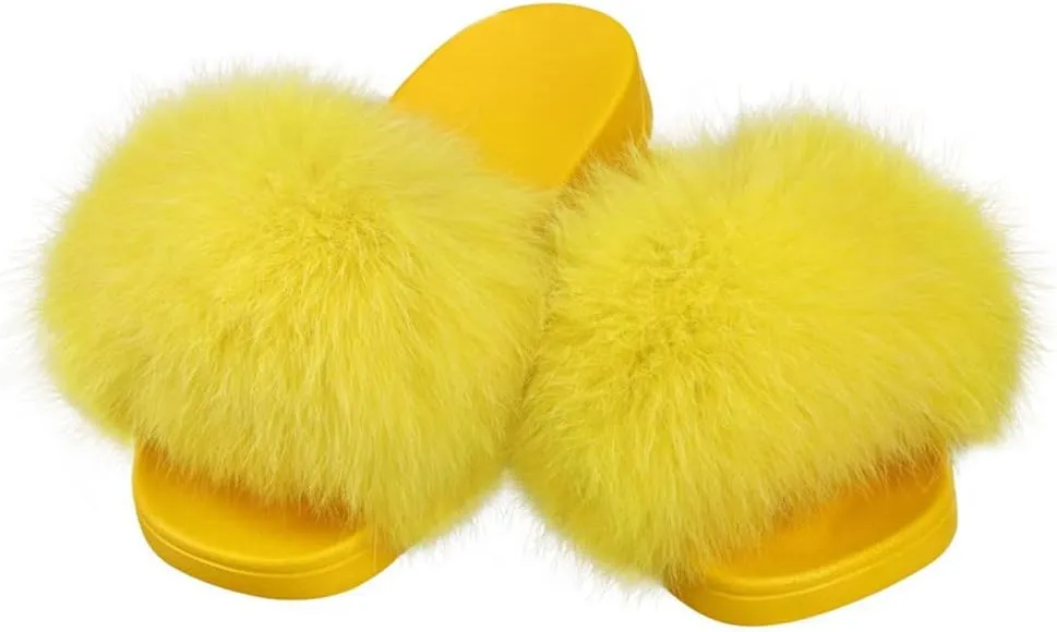 TangDao Fur Slippers Slides for Women Women's Open Toe Furry Slides Faux Fur Slides Fuzzy Slippers Girls Fluffy Single Strap Slip On Sandals Outdoor Indoor Summer Shoes