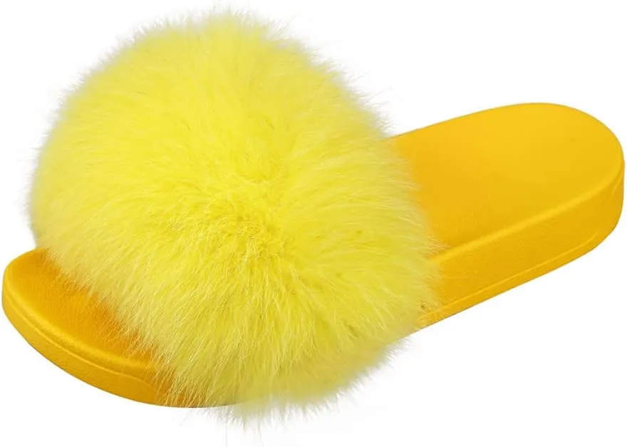 TangDao Fur Slippers Slides for Women Women's Open Toe Furry Slides Faux Fur Slides Fuzzy Slippers Girls Fluffy Single Strap Slip On Sandals Outdoor Indoor Summer Shoes