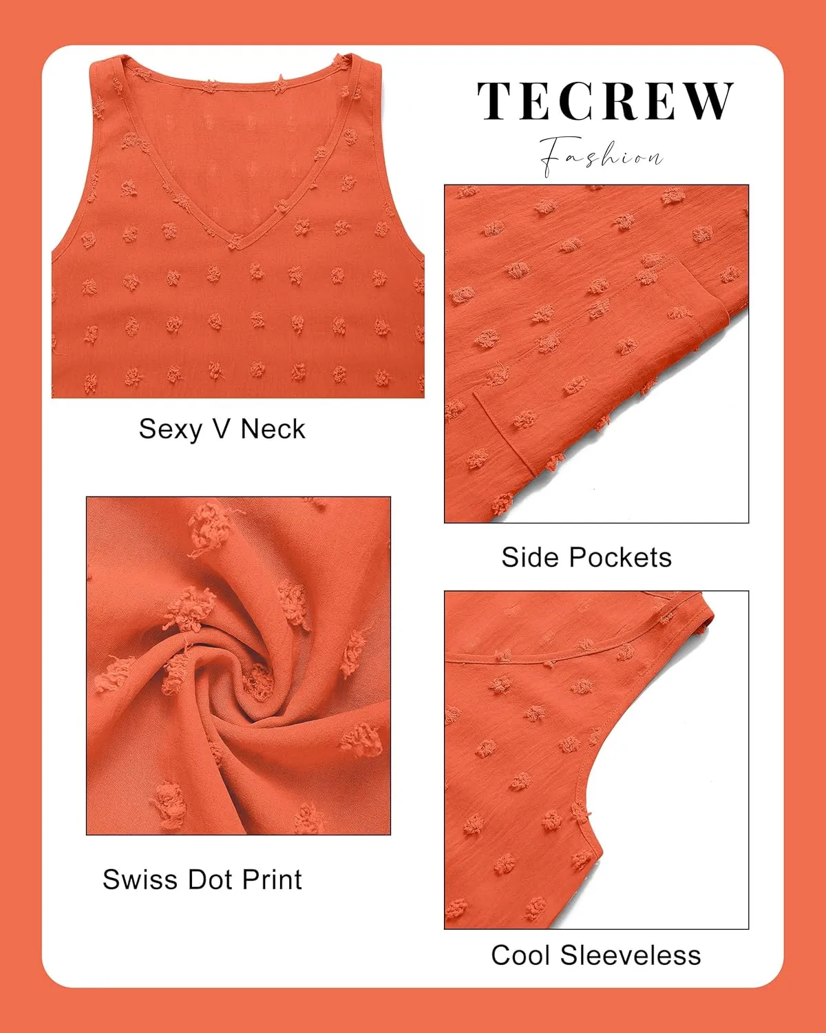TECREW Women's Summer Sleeveless V Neck Tank Dress Swiss Dot Beach Cover Up Mini Dress with Pockets