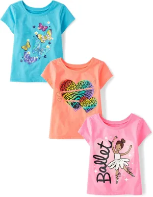 The Children's Place Baby and Toddler Girls' Assorted Everyday Short Sleeve Graphic T-Shirts, Multipack