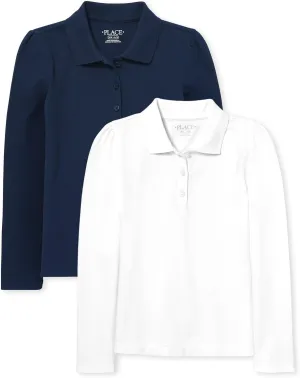 The Children's Place Girls' Long Sleeve Pique Polo 2 Pack