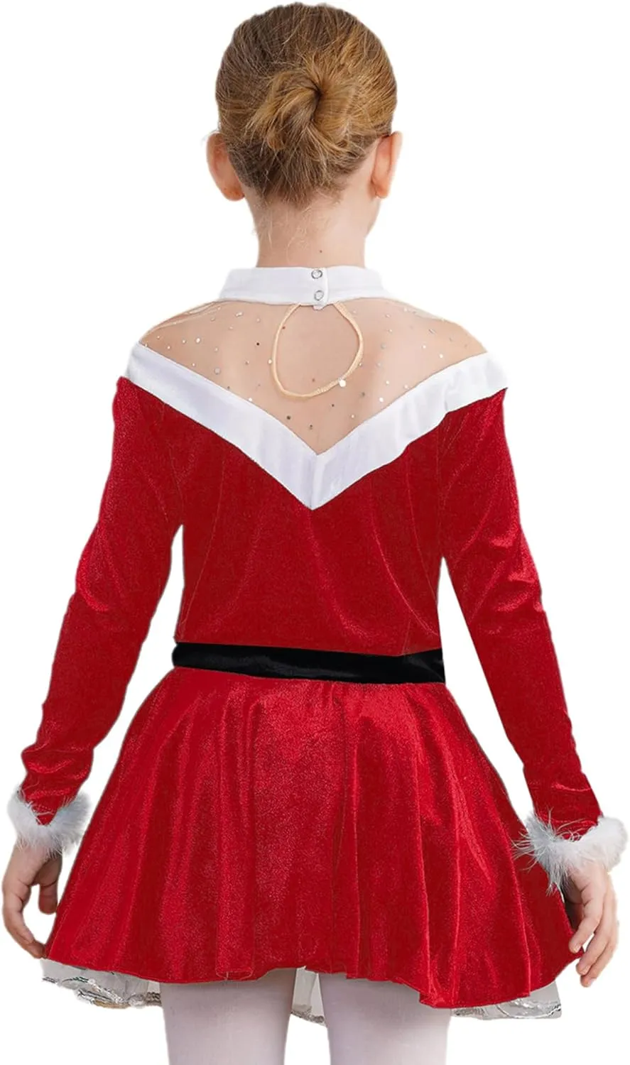 TiaoBug Girls Mrs Claus Costume Santas Christmas Party Dress Outfit Figure Ice Skating Ballet Dance Velvet Leotard Skirted