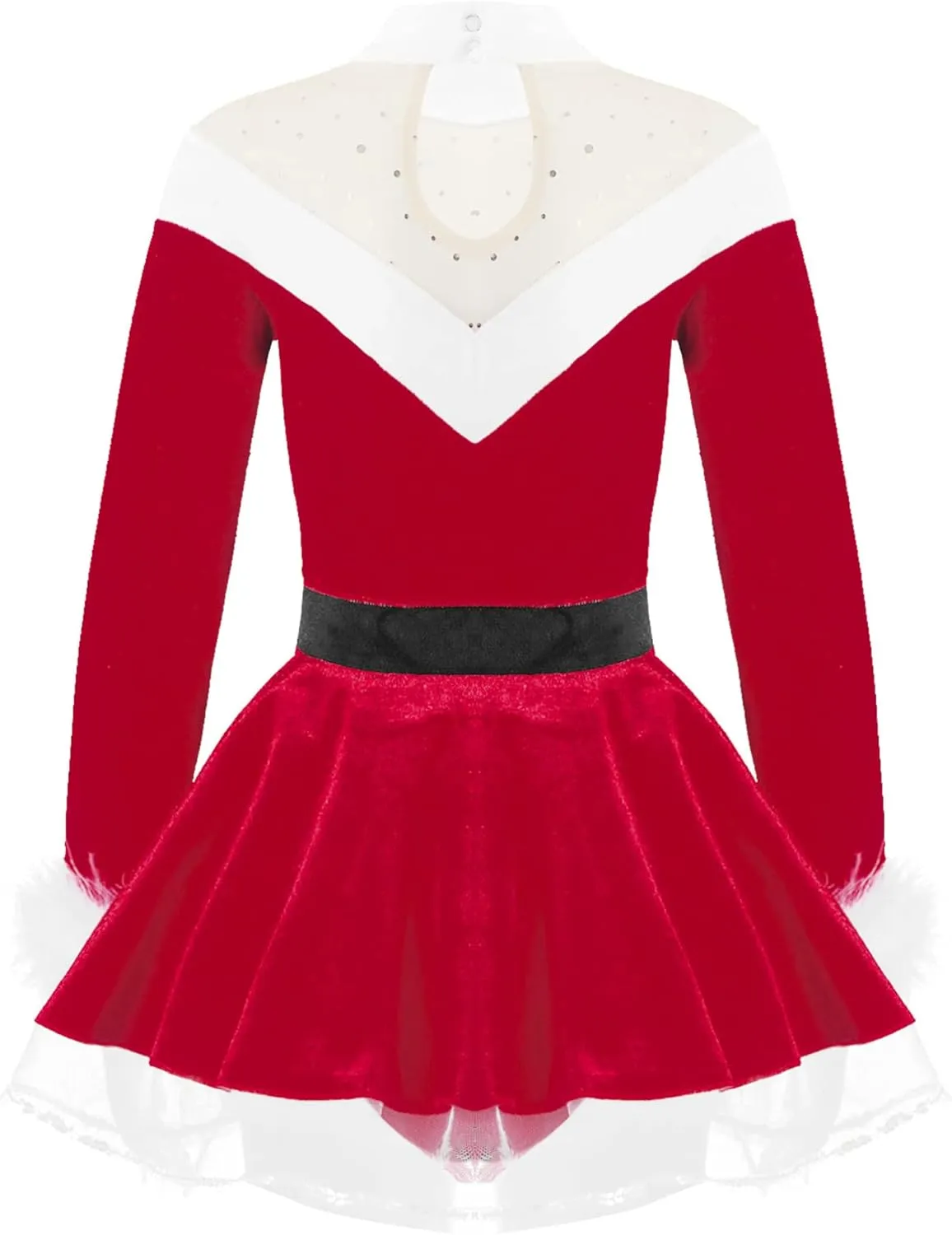 TiaoBug Girls Mrs Claus Costume Santas Christmas Party Dress Outfit Figure Ice Skating Ballet Dance Velvet Leotard Skirted