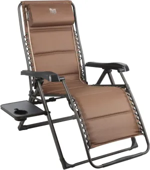 TIMBER RIDGE Zero Gravity Chairs, Folding Recliner Chair Padded with Cup Holder and Headrest, Adjustable Lounge Reclining Chair for Outdoor Camping Lawn Patio Indoor, Supports 350lbs, Brown