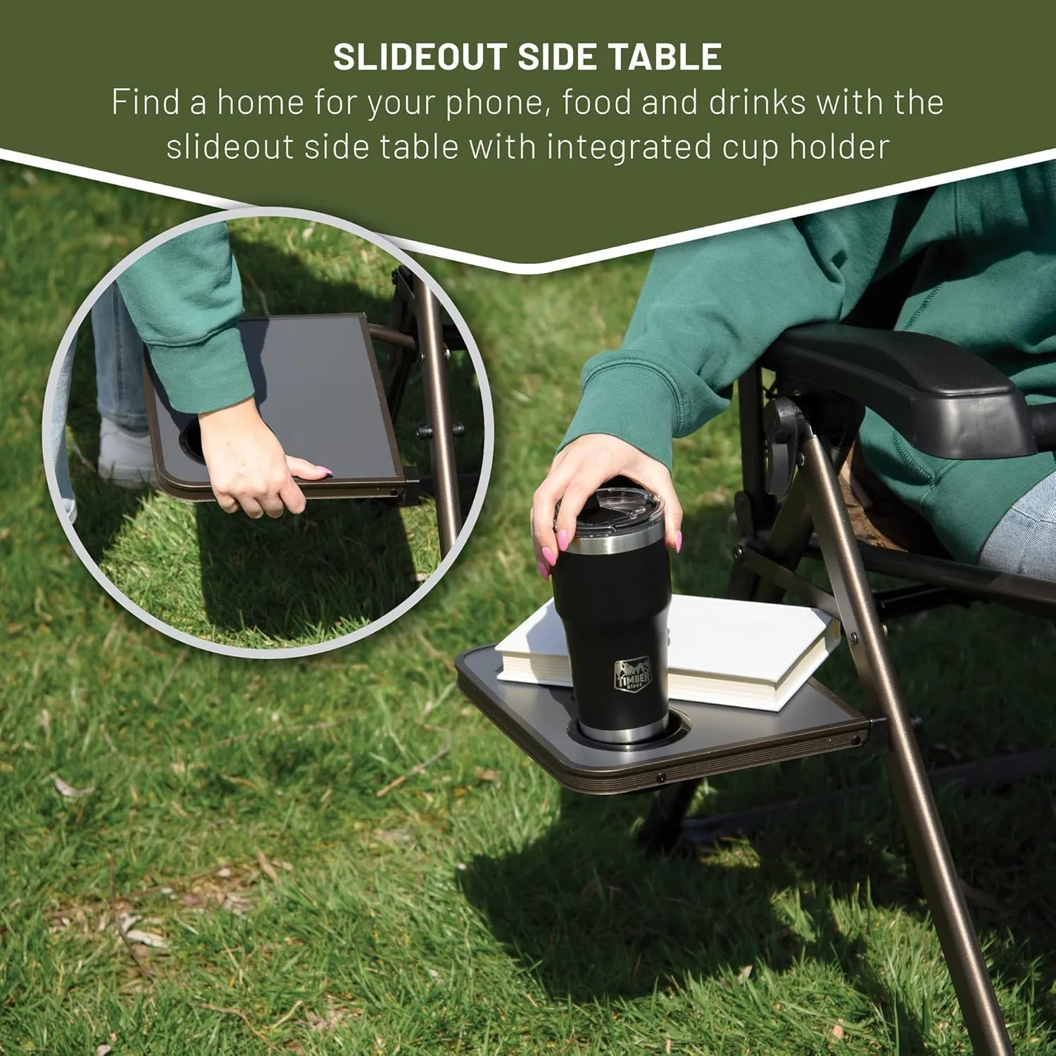 TIMBER RIDGE Zero Gravity Chairs, Folding Recliner Chair Padded with Cup Holder and Headrest, Adjustable Lounge Reclining Chair for Outdoor Camping Lawn Patio Indoor, Supports 350lbs, Brown