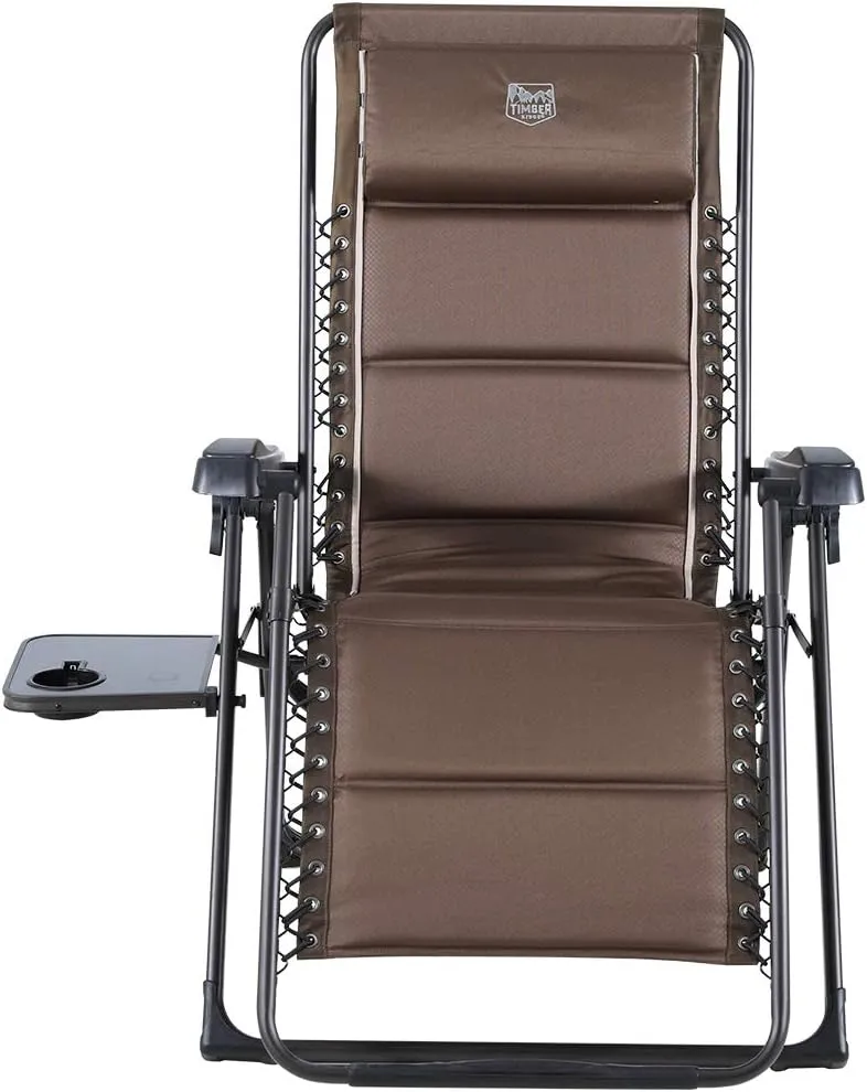 TIMBER RIDGE Zero Gravity Chairs, Folding Recliner Chair Padded with Cup Holder and Headrest, Adjustable Lounge Reclining Chair for Outdoor Camping Lawn Patio Indoor, Supports 350lbs, Brown