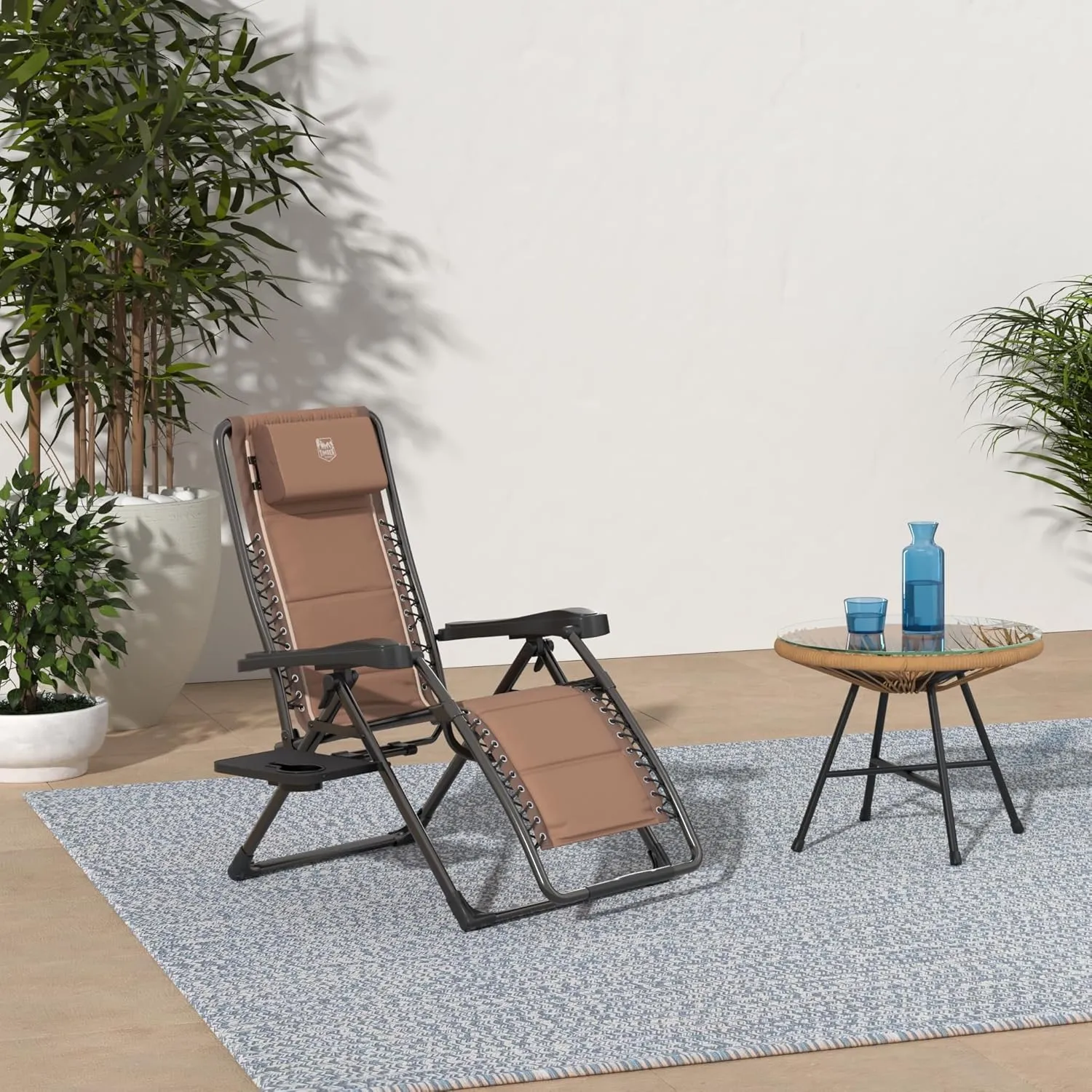 TIMBER RIDGE Zero Gravity Chairs, Folding Recliner Chair Padded with Cup Holder and Headrest, Adjustable Lounge Reclining Chair for Outdoor Camping Lawn Patio Indoor, Supports 350lbs, Brown