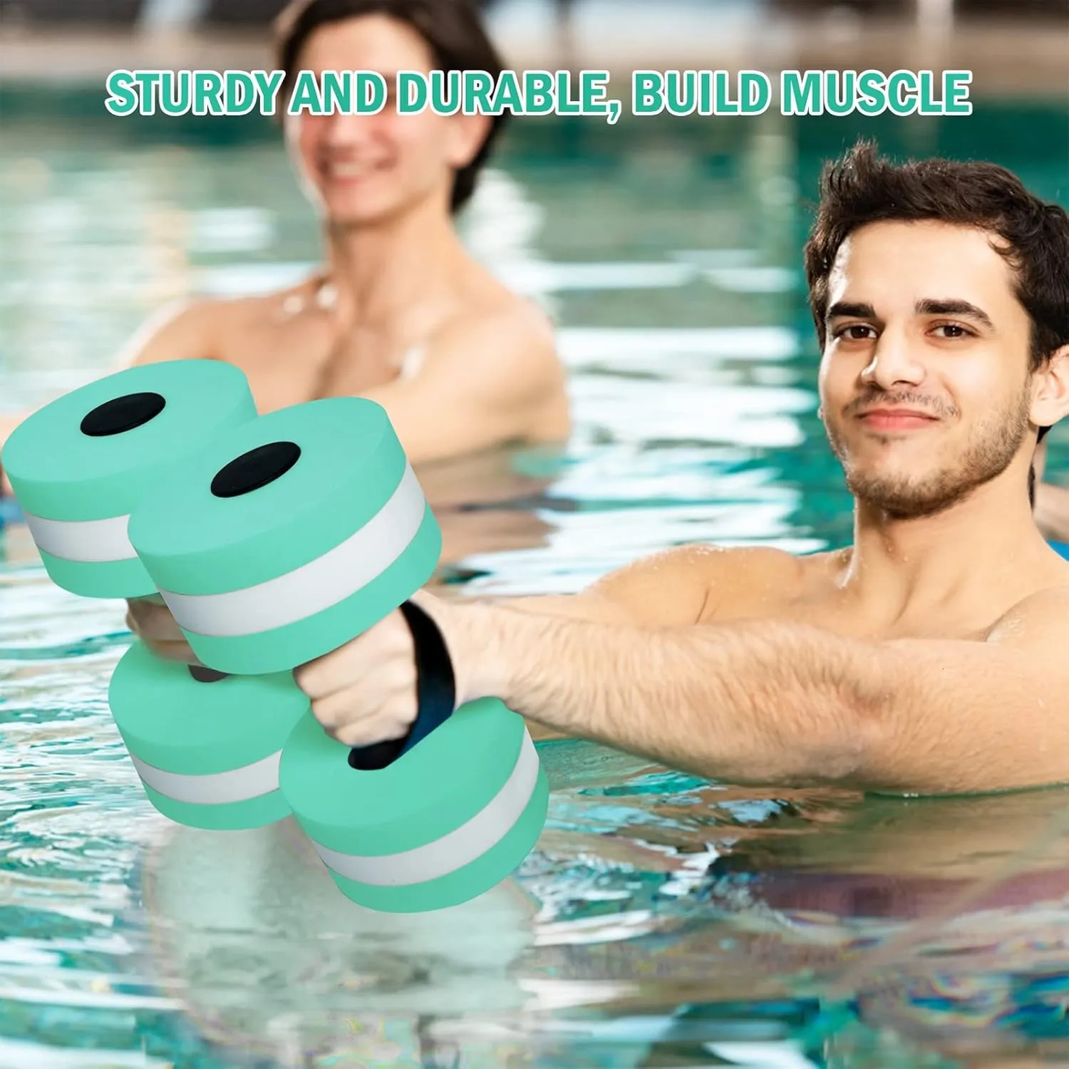 Timoo Aquatic Dumbells Set of 2 Water Dumbbells for Water Aerobics Water Weights for Pool Exercise Set High-Density EVA-Foam Pool Dumbbells, Cyan