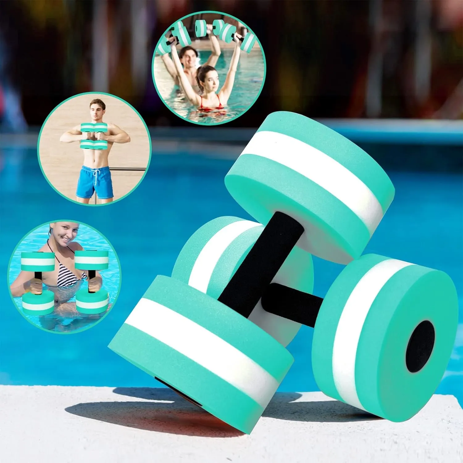 Timoo Aquatic Dumbells Set of 2 Water Dumbbells for Water Aerobics Water Weights for Pool Exercise Set High-Density EVA-Foam Pool Dumbbells, Cyan