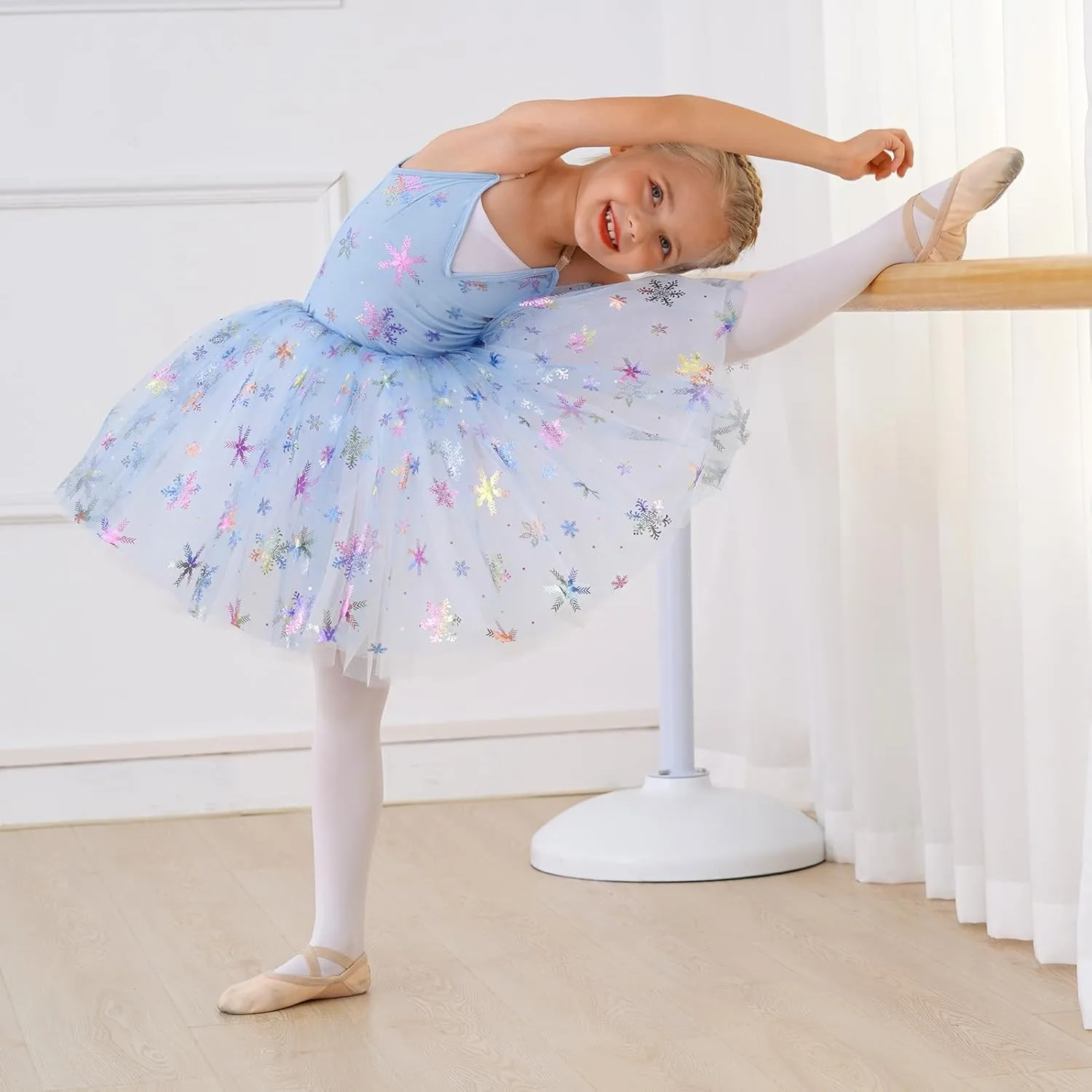Toddler Ballet Leotards for Girls Glitter Tulle Skirt 2PCS Ruffle Sleeve Tutu Dresses with Hair Clip One Piece Outfits