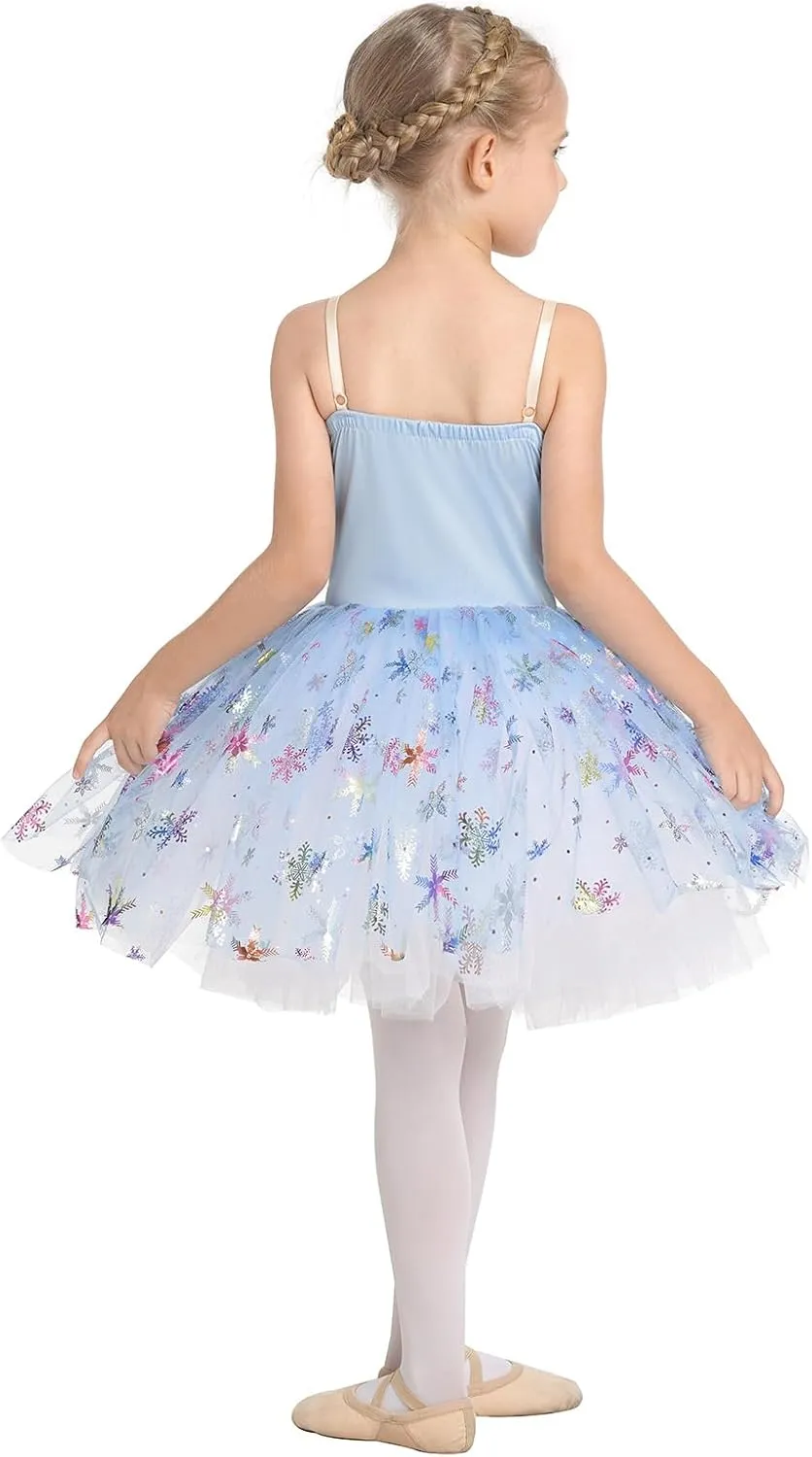 Toddler Ballet Leotards for Girls Glitter Tulle Skirt 2PCS Ruffle Sleeve Tutu Dresses with Hair Clip One Piece Outfits