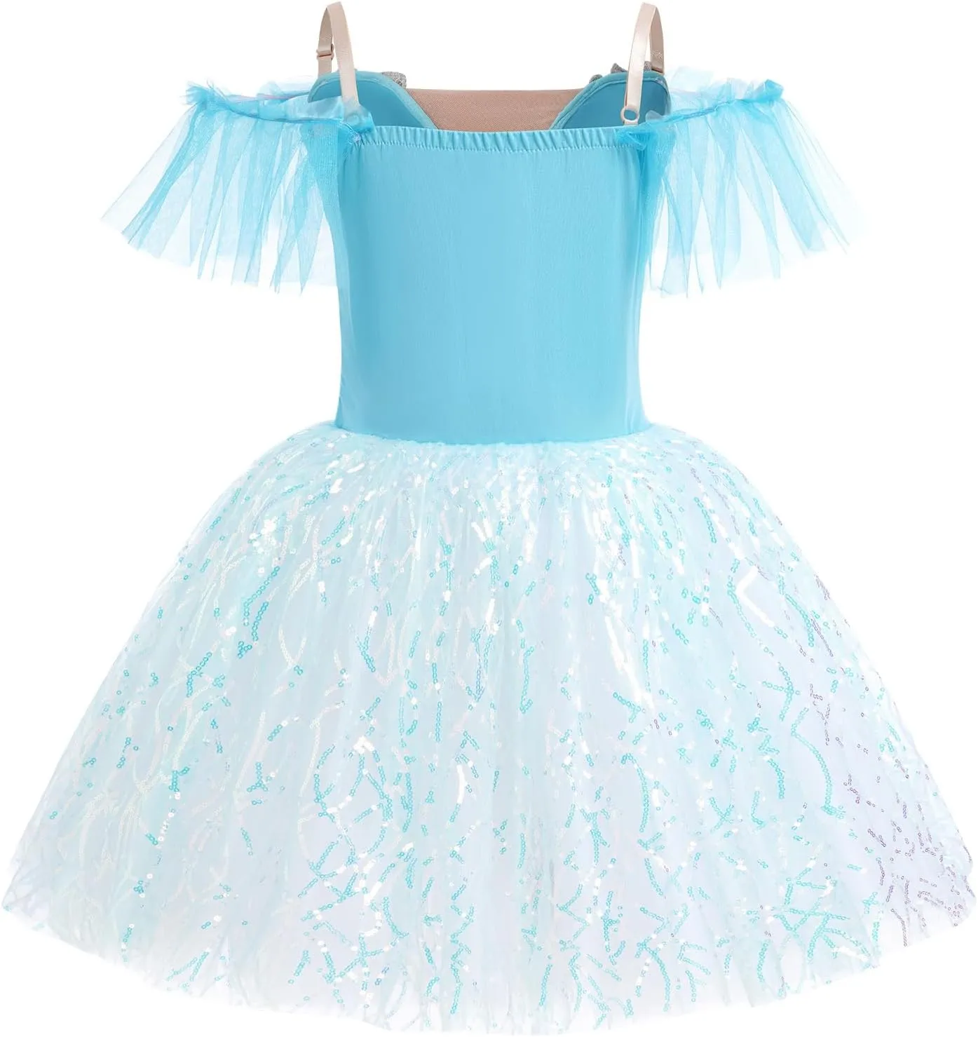 Toddler Ballet Leotards for Girls Glitter Tulle Skirt 2PCS Ruffle Sleeve Tutu Dresses with Hair Clip One Piece Outfits
