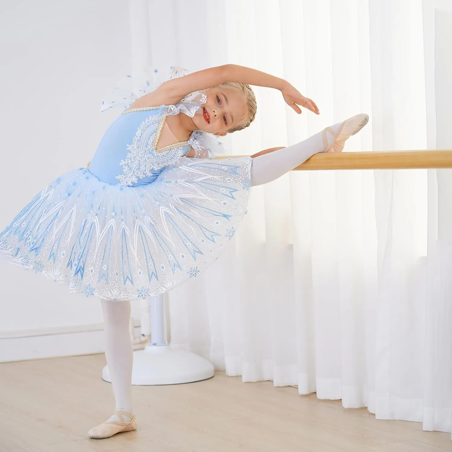 Toddler Ballet Leotards for Girls Glitter Tulle Skirt 2PCS Ruffle Sleeve Tutu Dresses with Hair Clip One Piece Outfits