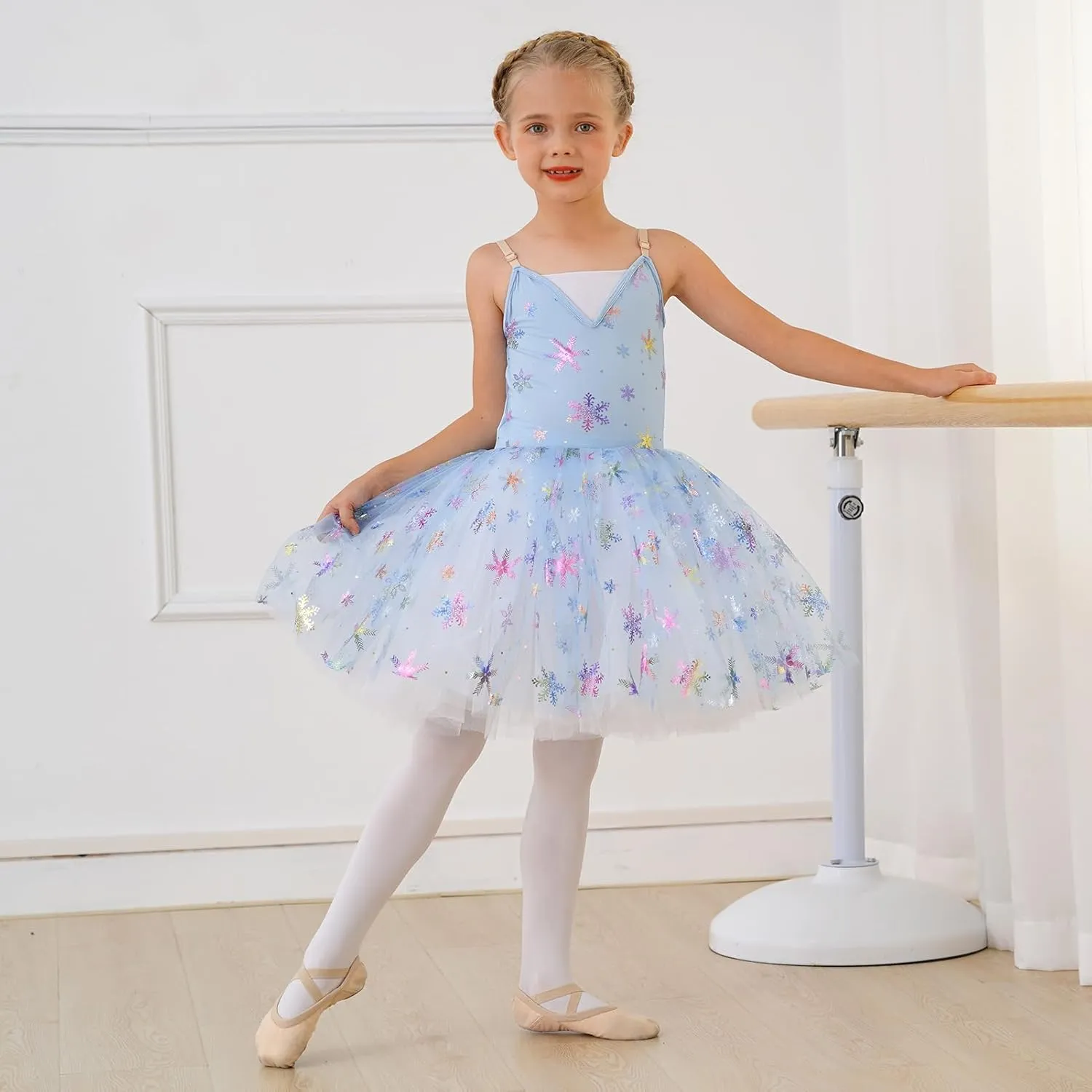 Toddler Ballet Leotards for Girls Glitter Tulle Skirt 2PCS Ruffle Sleeve Tutu Dresses with Hair Clip One Piece Outfits