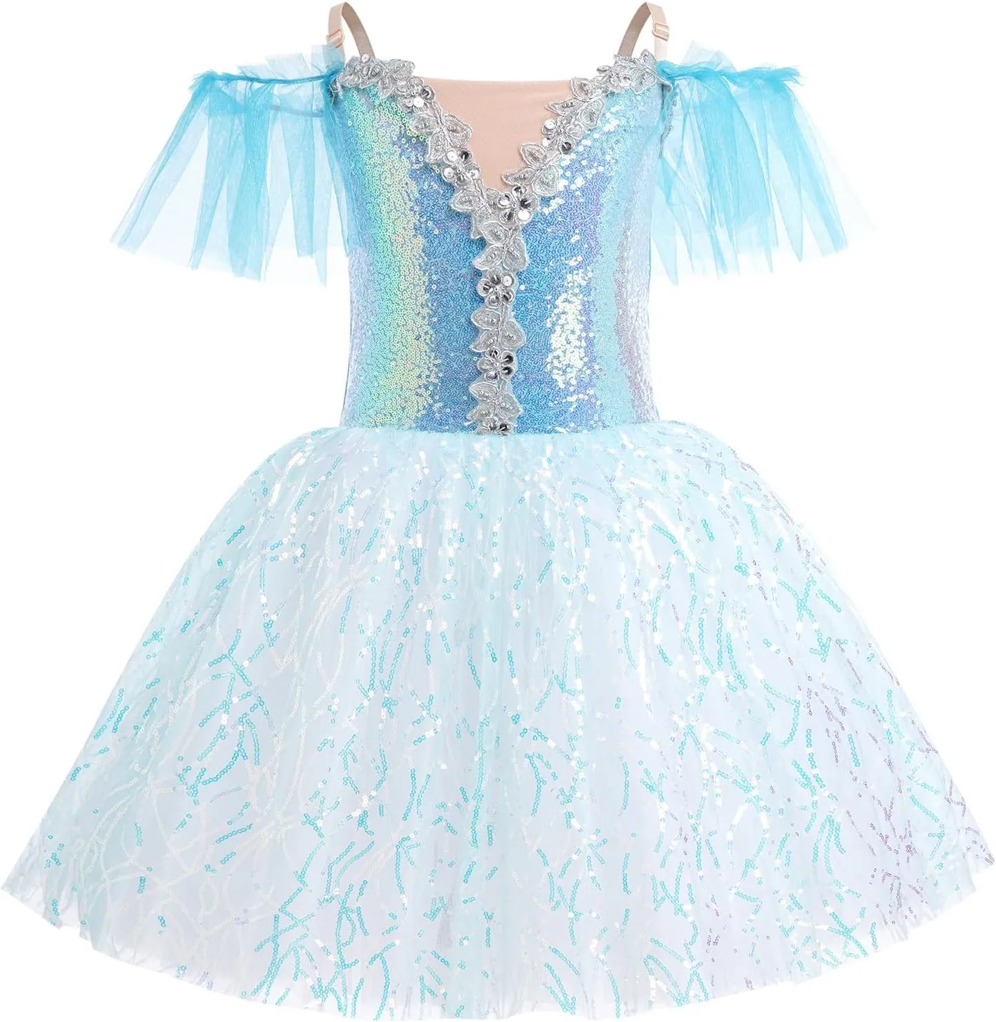 Toddler Ballet Leotards for Girls Glitter Tulle Skirt 2PCS Ruffle Sleeve Tutu Dresses with Hair Clip One Piece Outfits