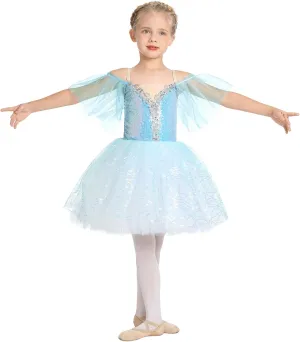 Toddler Ballet Leotards for Girls Glitter Tulle Skirt 2PCS Ruffle Sleeve Tutu Dresses with Hair Clip One Piece Outfits