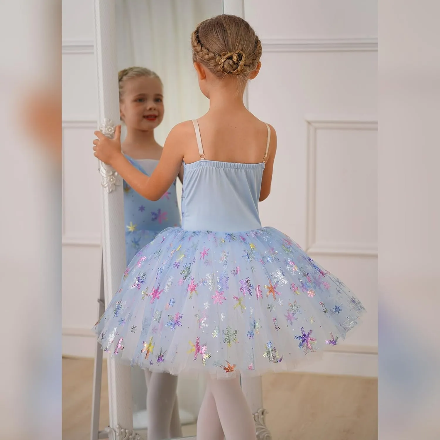 Toddler Ballet Leotards for Girls Glitter Tulle Skirt 2PCS Ruffle Sleeve Tutu Dresses with Hair Clip One Piece Outfits