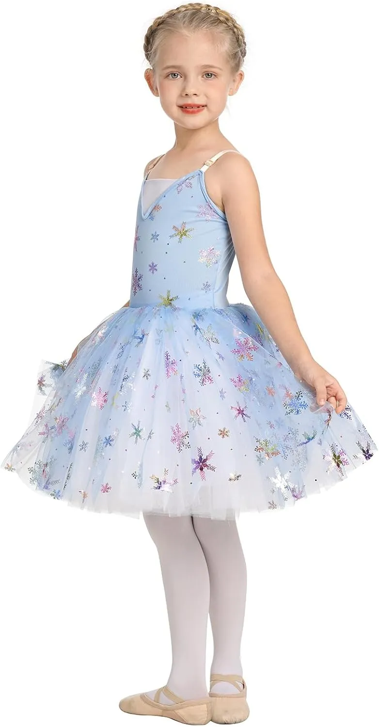 Toddler Ballet Leotards for Girls Glitter Tulle Skirt 2PCS Ruffle Sleeve Tutu Dresses with Hair Clip One Piece Outfits