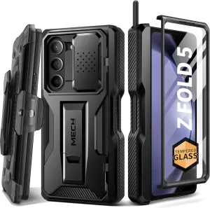 TONGATE for Z Fold 5 Case, [with S Pen Holder & Hinge Protection] [Glass Screen Protector & Slide Camera Cover] Military Drop Phone Case for Samsung Galaxy Z Fold 5 Cases with Stand & Belt Clip, Black