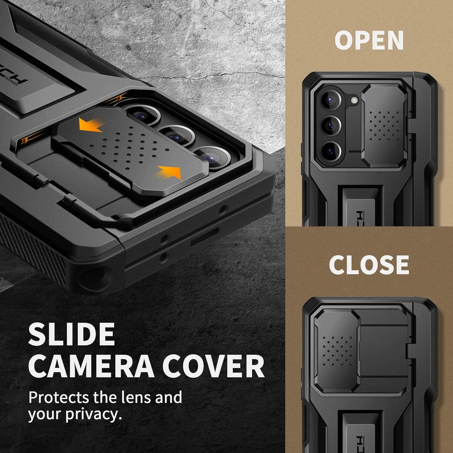 TONGATE for Z Fold 5 Case, [with S Pen Holder & Hinge Protection] [Glass Screen Protector & Slide Camera Cover] Military Drop Phone Case for Samsung Galaxy Z Fold 5 Cases with Stand & Belt Clip, Black