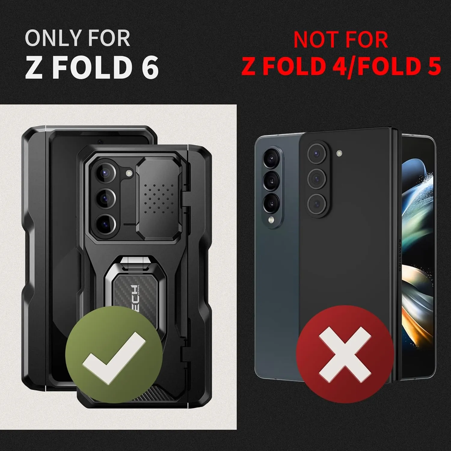 TONGATE for Z Fold 6 Case with Ring Stand, Built-in S Pen Holder & Glass Screen Protector Shockproof Rugged Z6 Phone Case with Slide Camera Cover & Belt Clip for Samsung Galaxy Z Fold 6 2024, Black