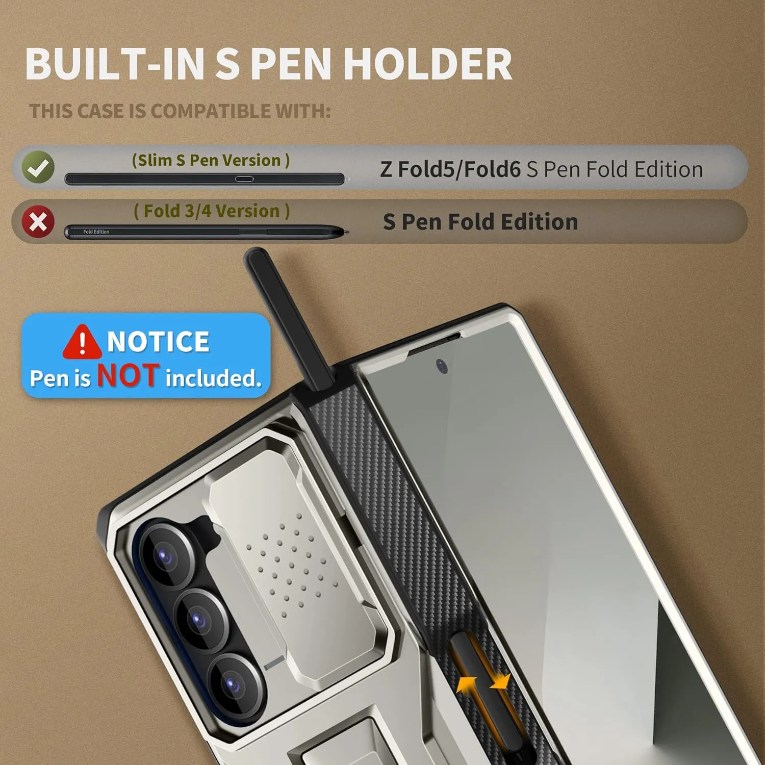 TONGATE for Z Fold 6 Case, [with S Pen Slot & Hinge Protection] [Tempered Glass Screen Protector] Full-Body Military Drop Phone Case for Samsung Galaxy Z Fold 6 with Kickstand & Belt Clip, Gray