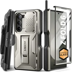 TONGATE for Z Fold 6 Case, [with S Pen Slot & Hinge Protection] [Tempered Glass Screen Protector] Full-Body Military Drop Phone Case for Samsung Galaxy Z Fold 6 with Kickstand & Belt Clip, Gray