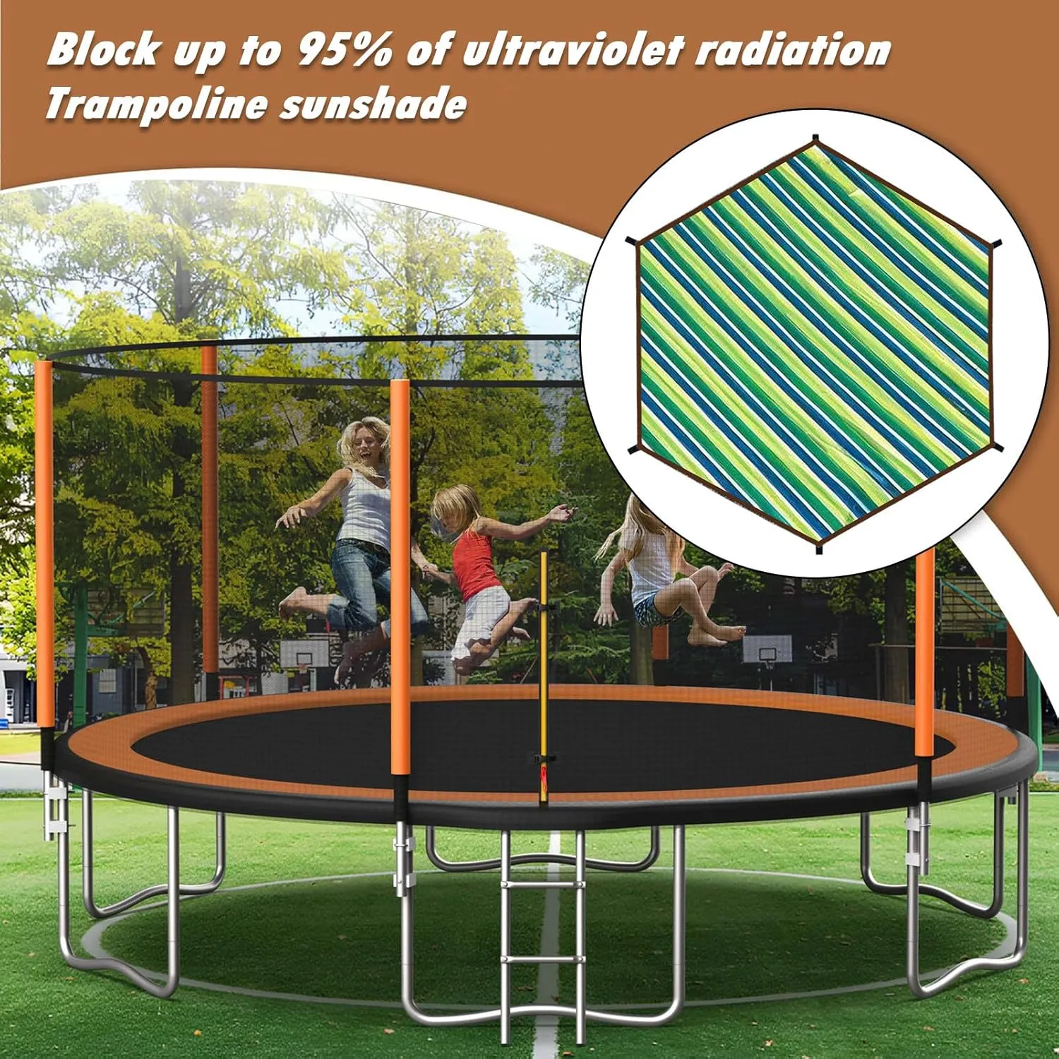 Trampoline Shade Cover,Outdoor Trampoline Cover, UV Protection Waterproof Trampoline Top Cover, Tear-Resistant Anti-Slip Outdoor Sports Accessories for Backyard Garden