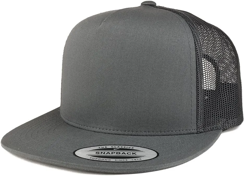 Trendy Apparel Shop Flexfit Brand 5 Panel Classic Trucker Flatbill Mesh Snapback Cap