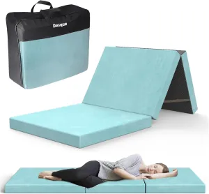 Trifold Mattress, Single Foldable Floor Mattress 3 inch Memory Foam with Washable Cover Non-Slip Bottom, Tri Folding Bed Topper for Guest & Travel