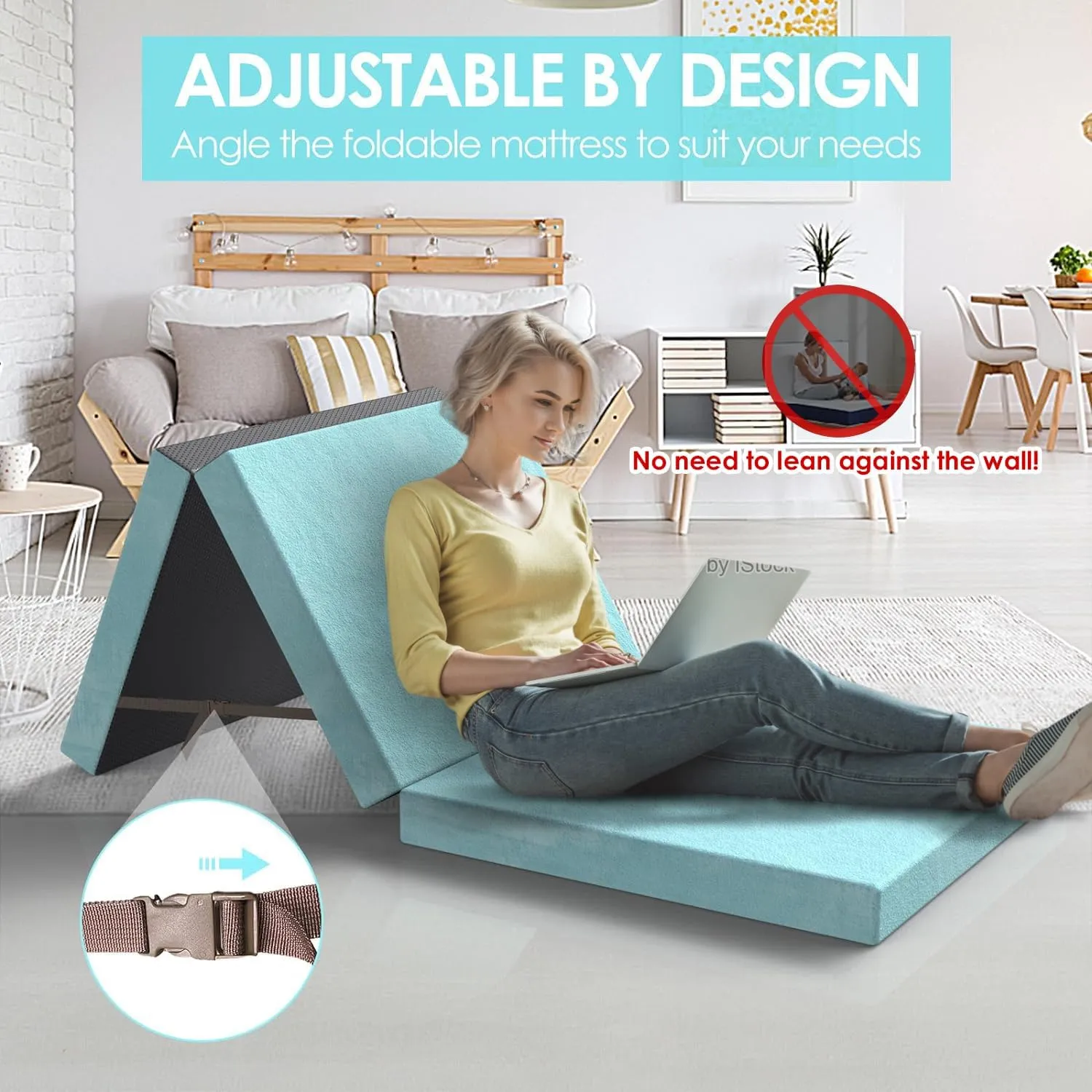 Trifold Mattress, Single Foldable Floor Mattress 3 inch Memory Foam with Washable Cover Non-Slip Bottom, Tri Folding Bed Topper for Guest & Travel