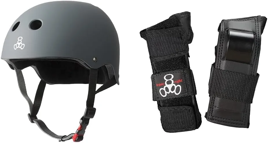 Triple Eight The Certified Sweatsaver Skate Helmet and Wrist Guards Protective Gear Bundle for Skateboarding, BMX, and Roller Skating